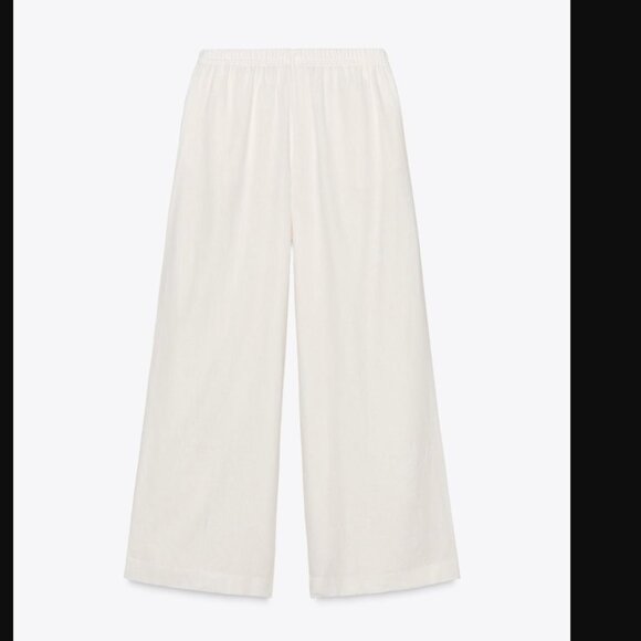NWT ZARA LINEN PALAZZO PANTS OYSTER-WHITE - Picture 6 of 6